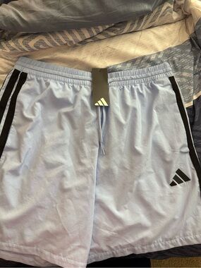 adidas Light Blue Athletic Shorts with Black Stripes